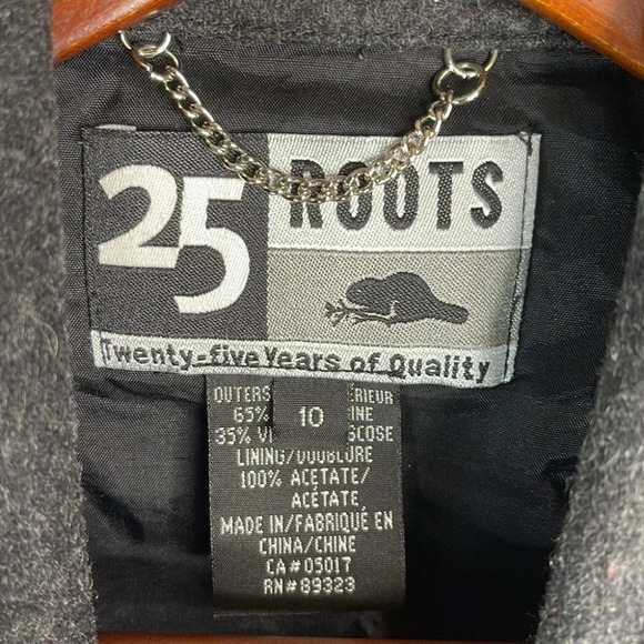 VINTAGE 90’s Roots Wool Blend Grey Zip Up Jacket Boxy Fit Lined Pockets Size 10 - Picture 10 of 13